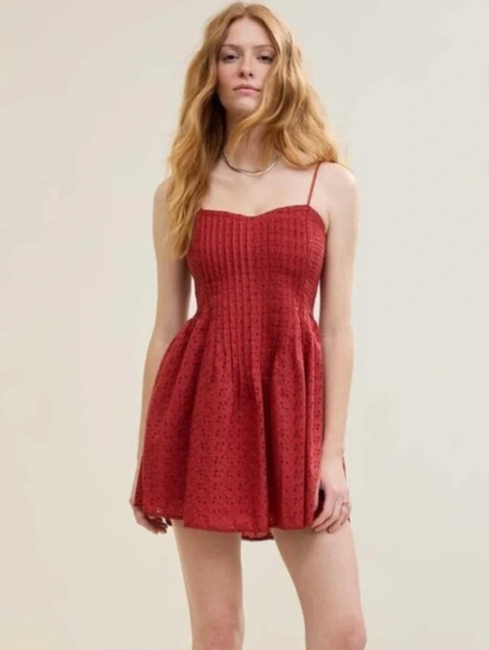 Aerie Women Cotton Eyelet Embroidered Mini Dress Smocked Summer NWT M